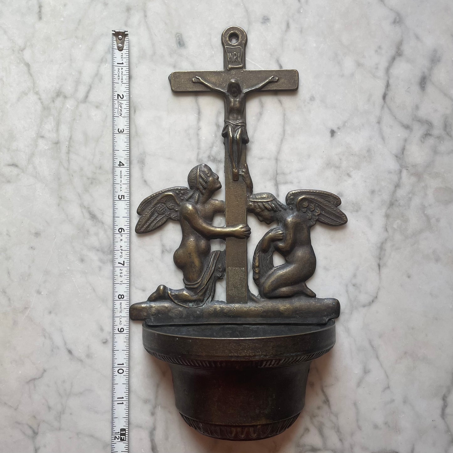 Antique Brass Holy Water Font with Angels