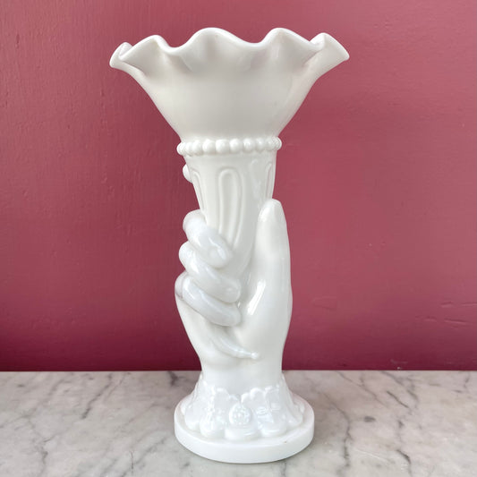 Victorian Milk Glass Hand Vase