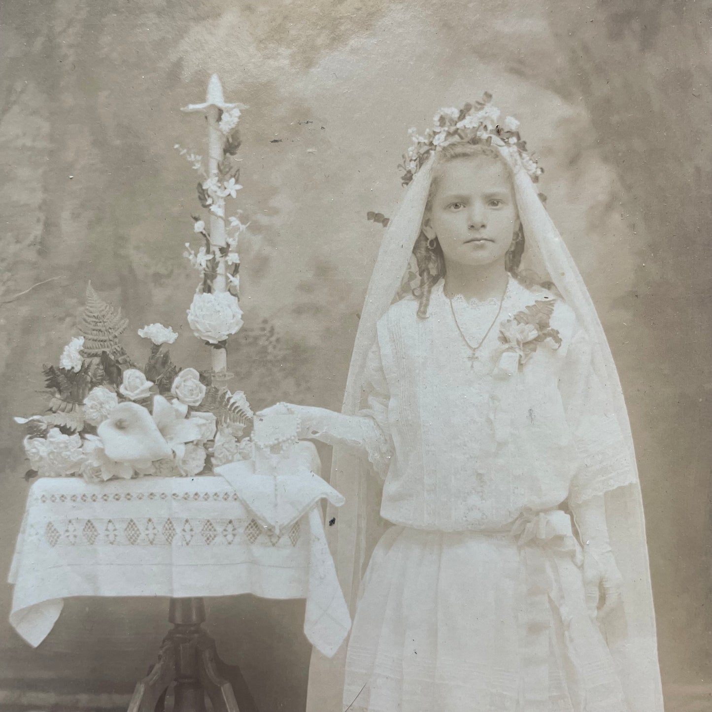 Antique First Communion Cabinet Card