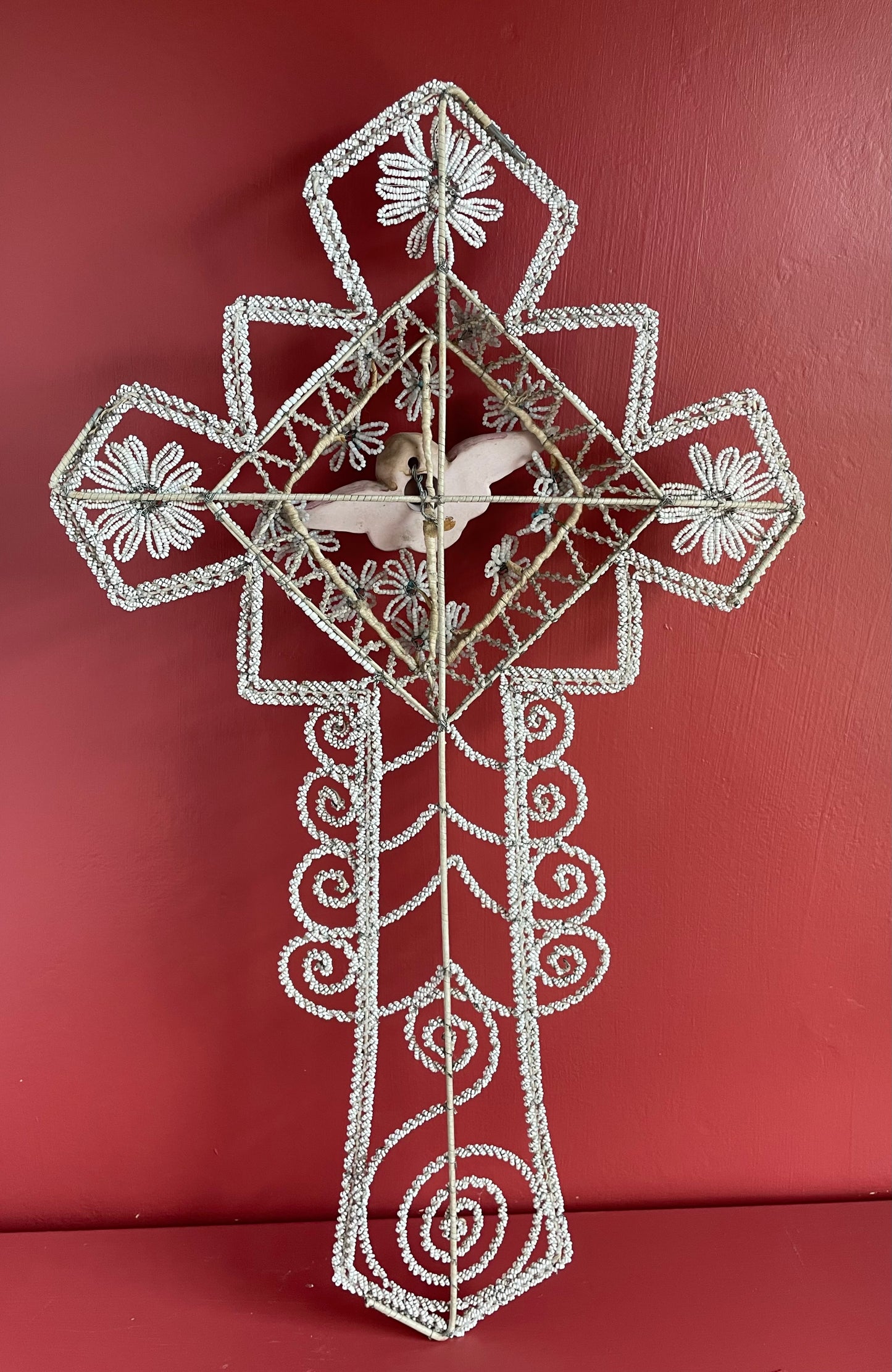 Antique French Beaded Cemetery Cross