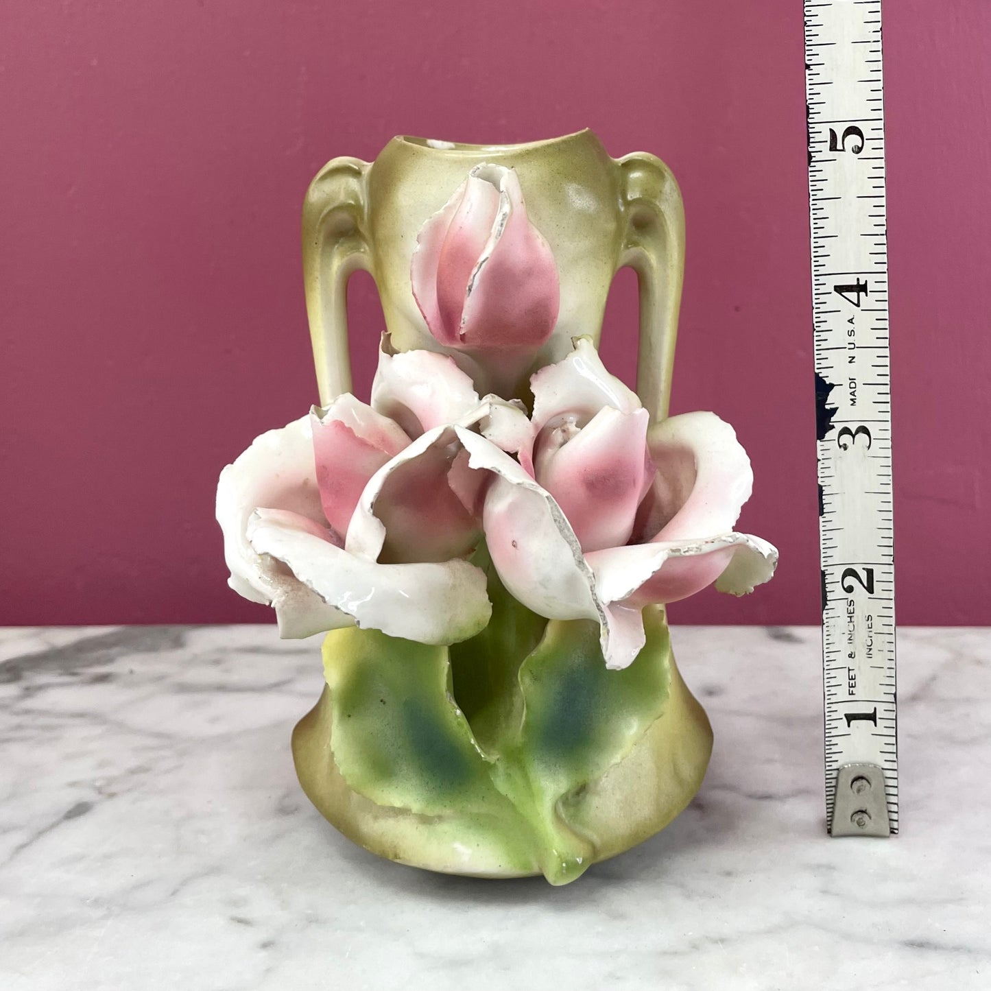 Antique Royal Dux Bud Vase with Roses