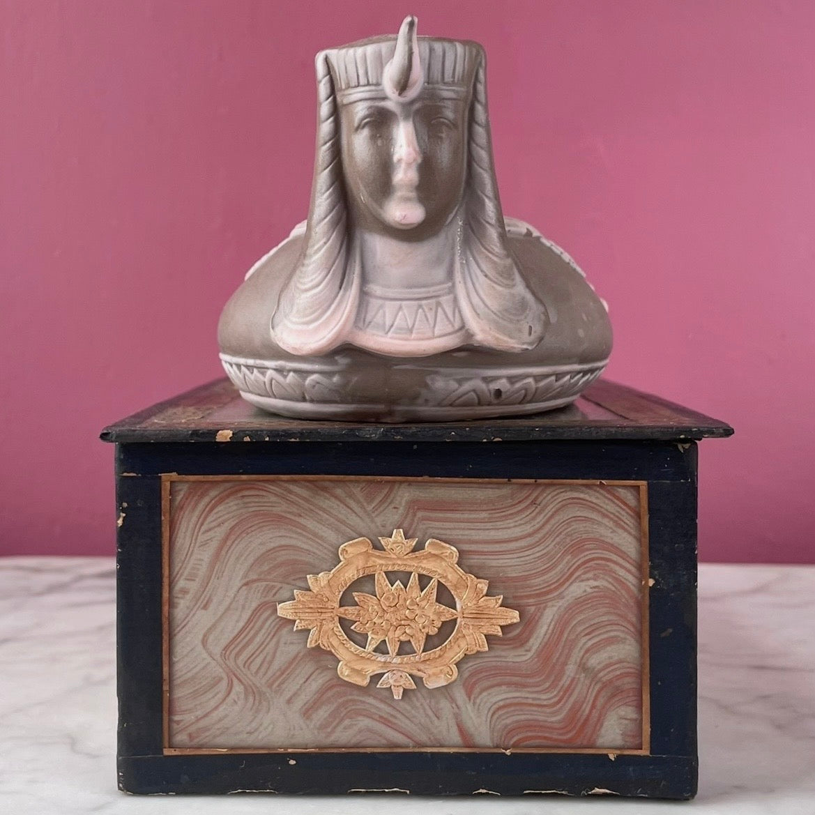 Antique Schafer & Vater Pink Jasperware Sphinx Vessel | Egyptian Revival