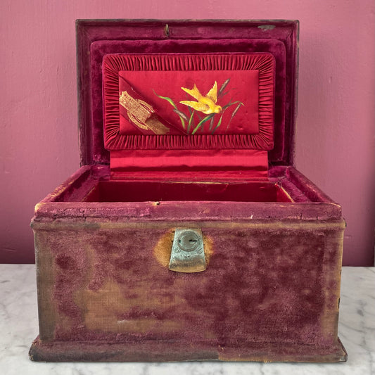 Victorian Velvet Covered Fire Proof Jewelry Box
