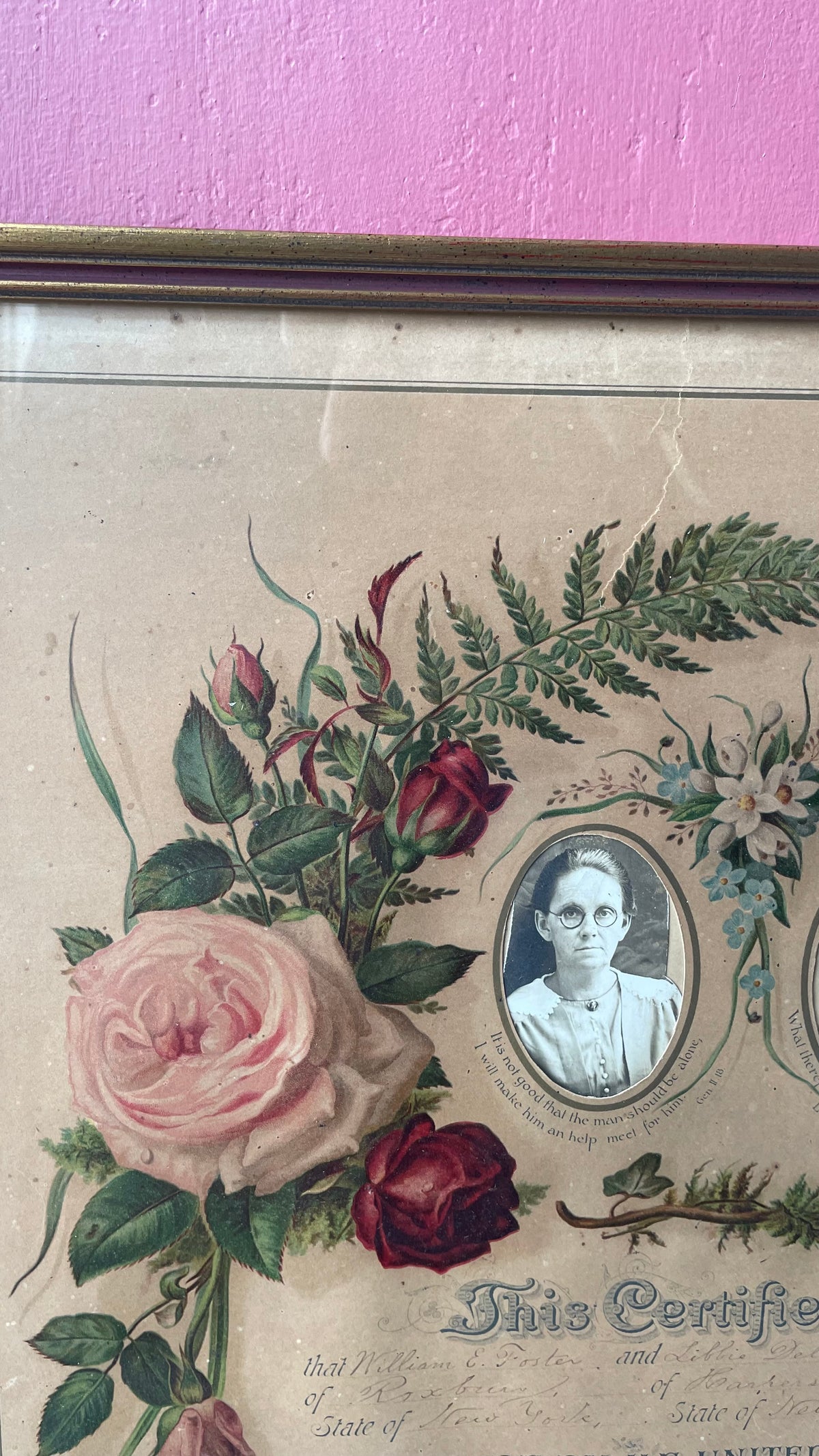 Victorian Marriage Certificate in Original Frame