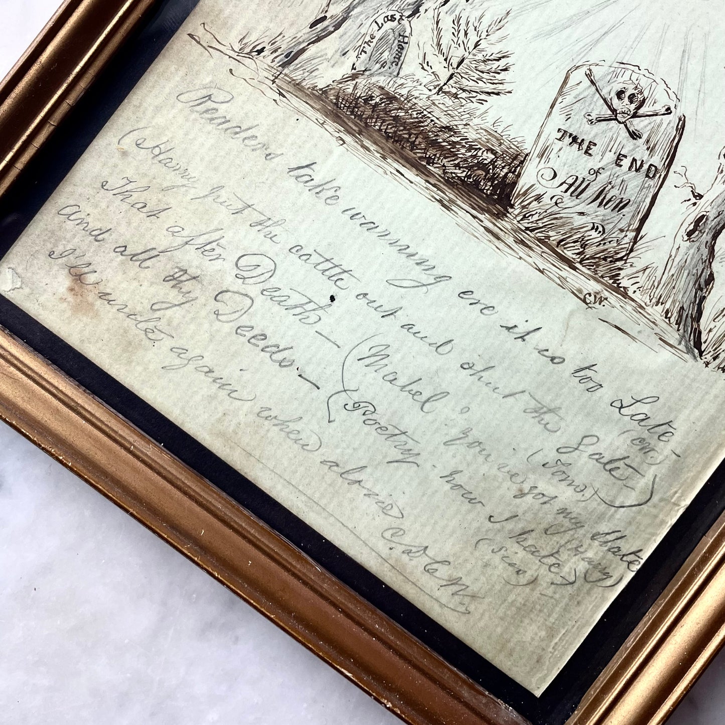 The End of All Men | Victorian Memento Mori Gravestone Drawing