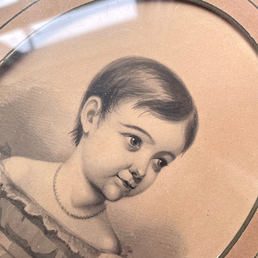 Early Victorian Hand Painted Grisaille of Young Child