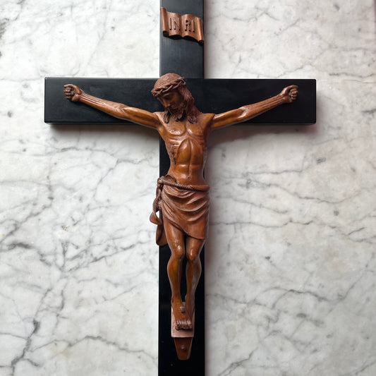 Large Antique Carved Wood Crucifix