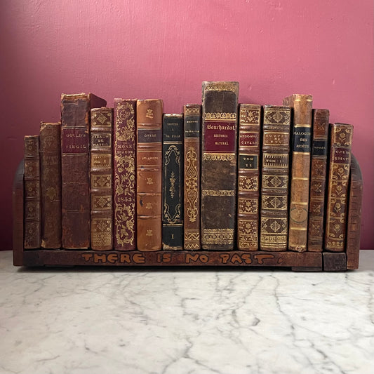 Antique Pyrography Book Rack with Edward Bulwer Lytton Quote