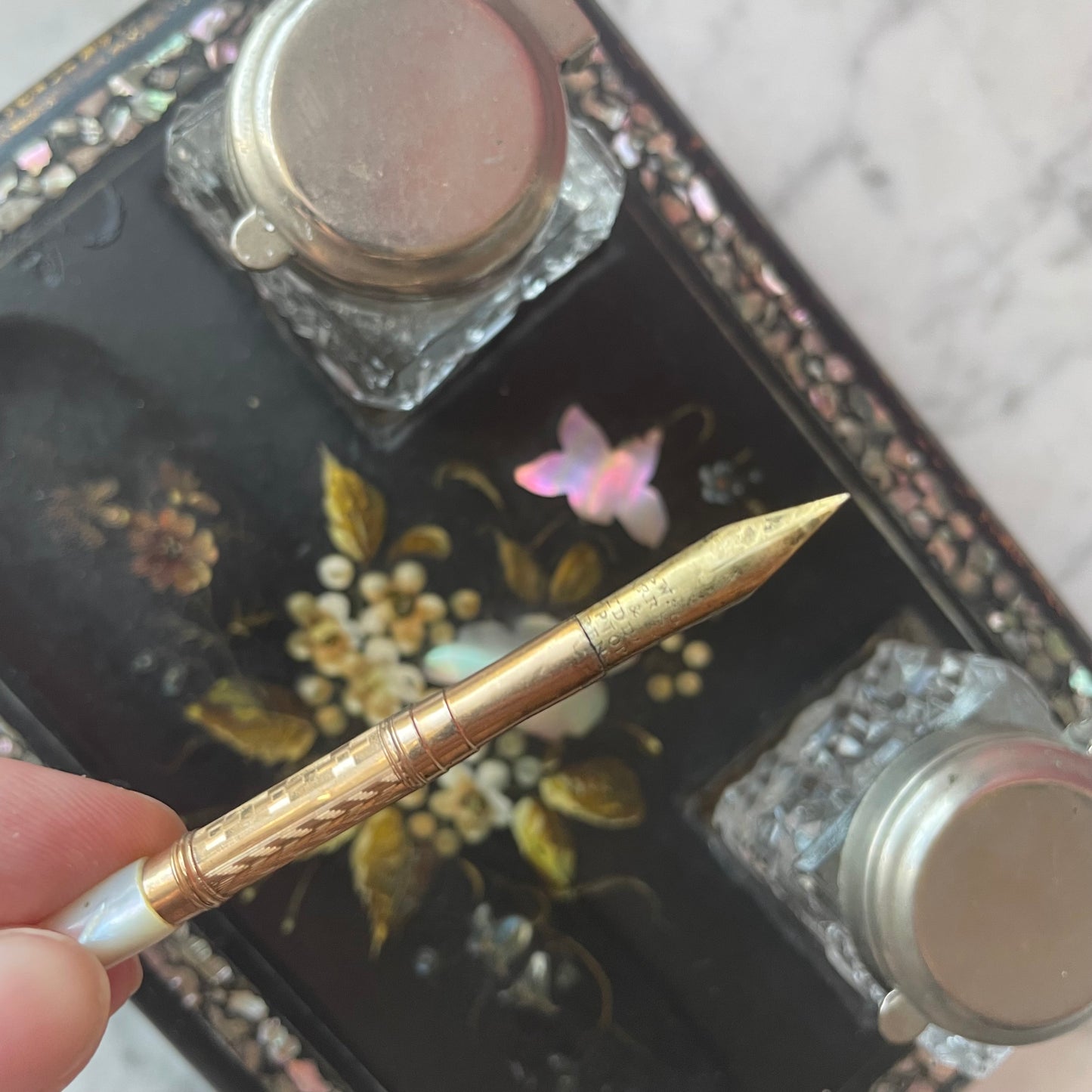 Victorian Mother of Pearl Inlaid Desk Set
