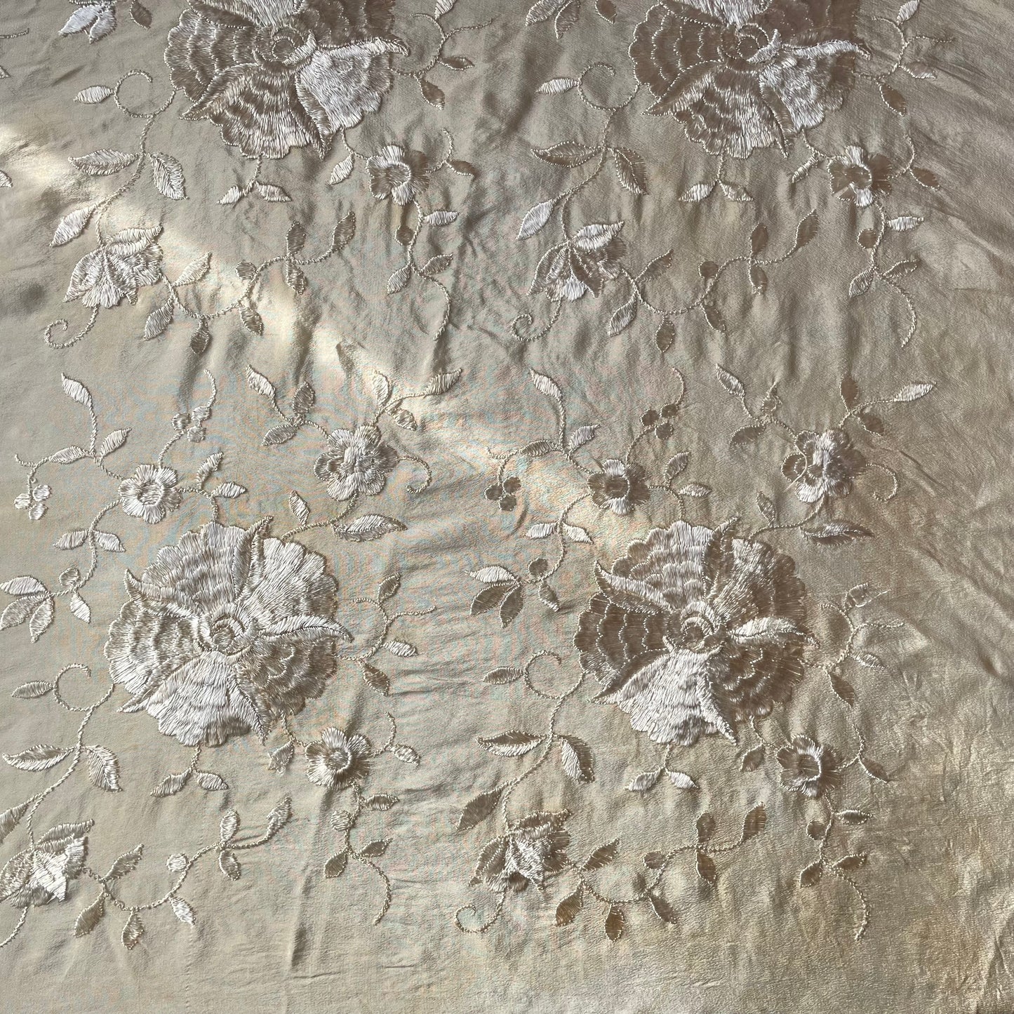 Antique Embroidered Silk Piano Shawl