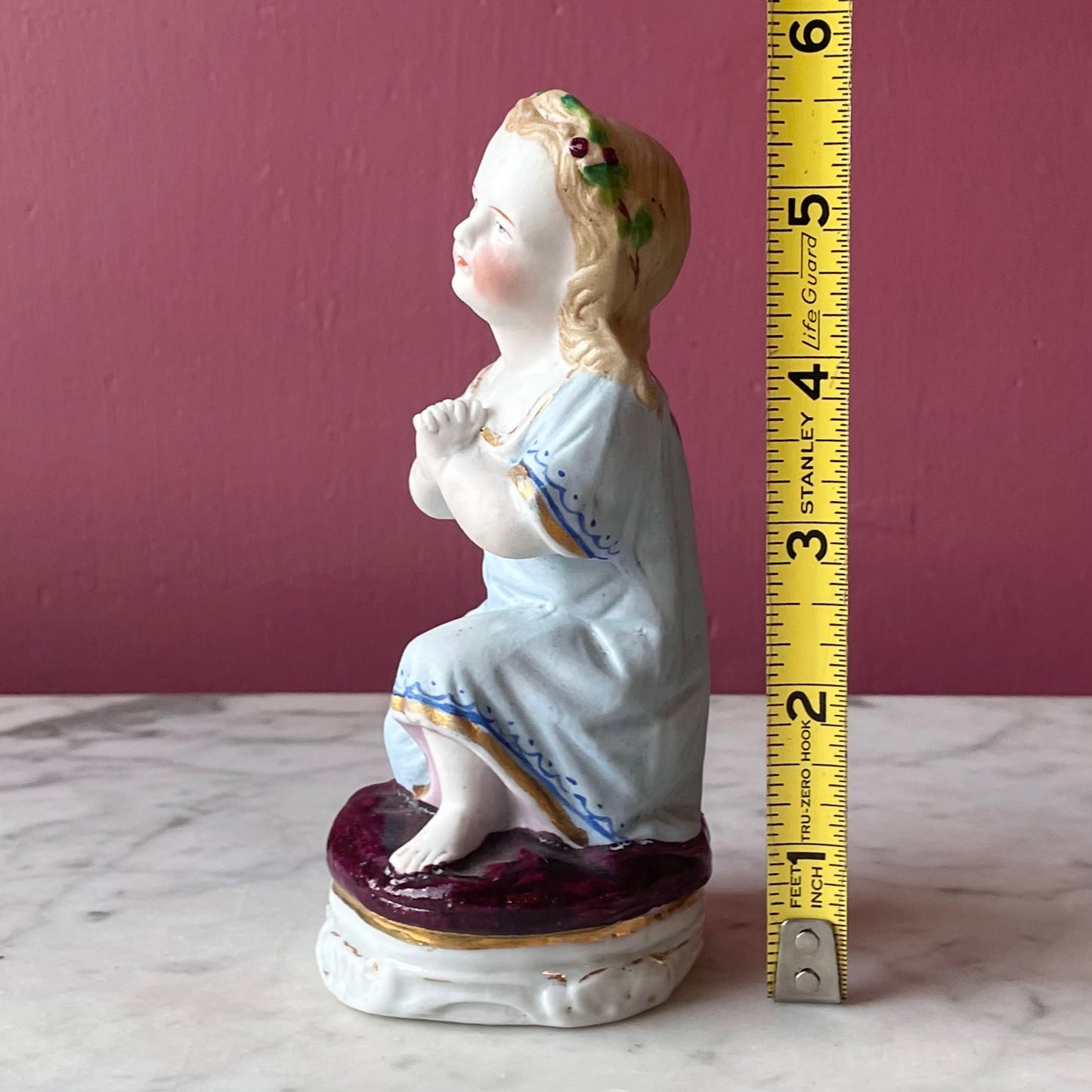 Victorian Praying Child Painted Bisque Figure