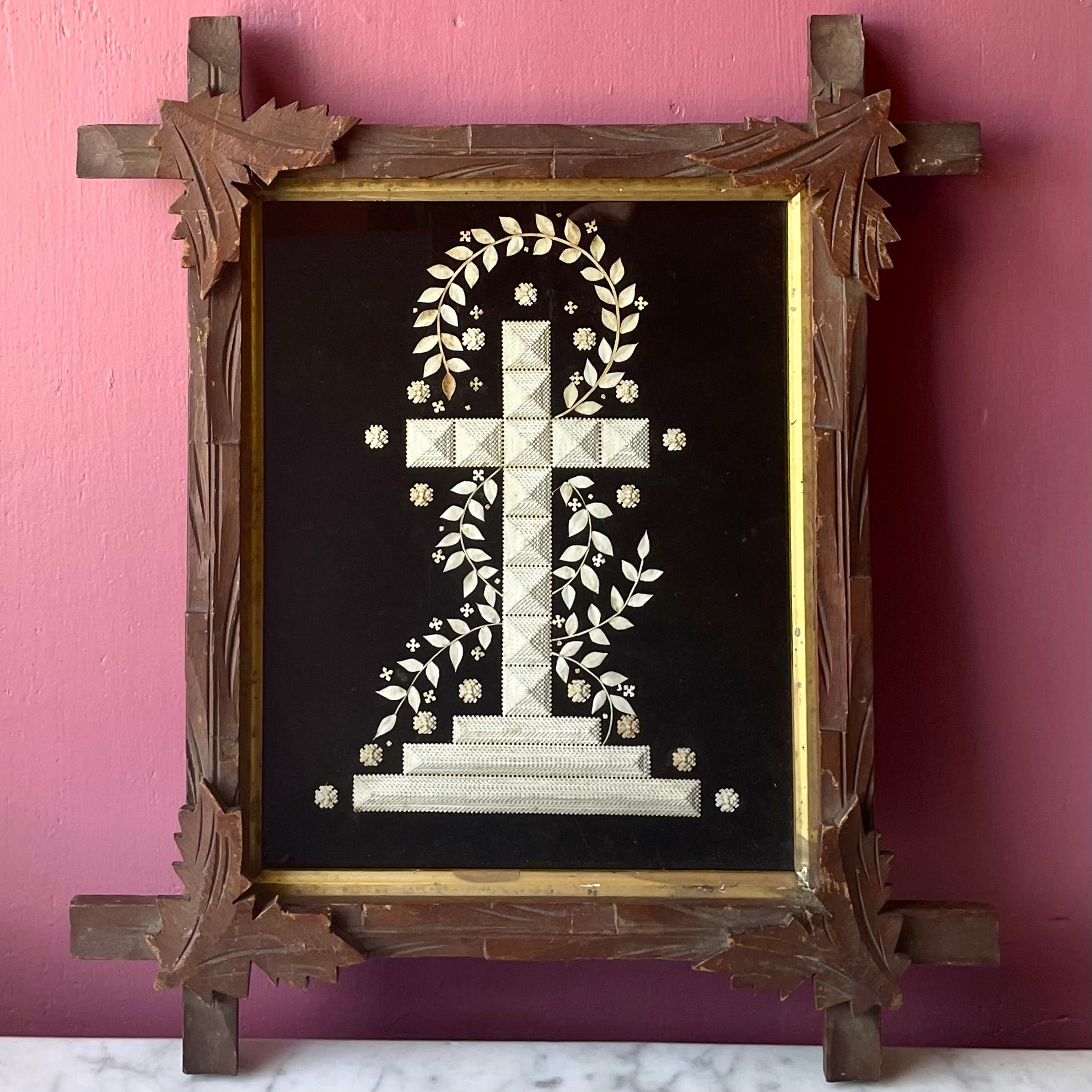 Victorian Lace Paper Cross on Velvet – Roses & Rue Antiques