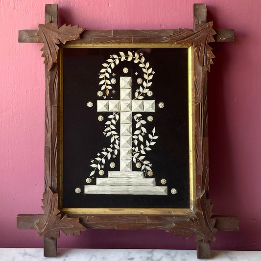 Victorian Lace Paper Cross on Velvet