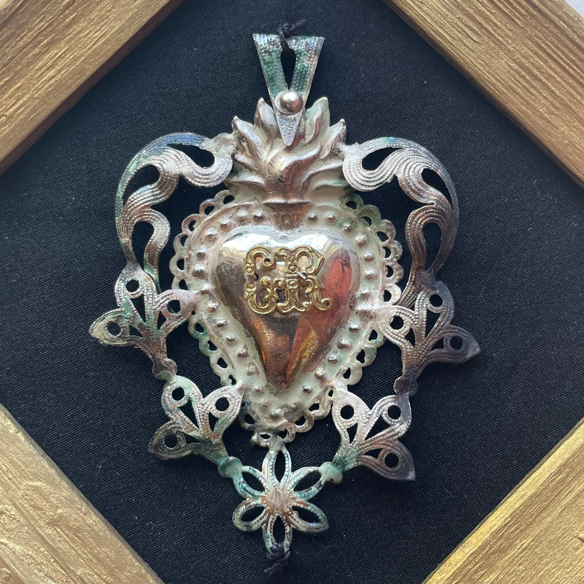 Antique Sterling Silver Sacred Heart in Original Frame | Grazia Ricevuta