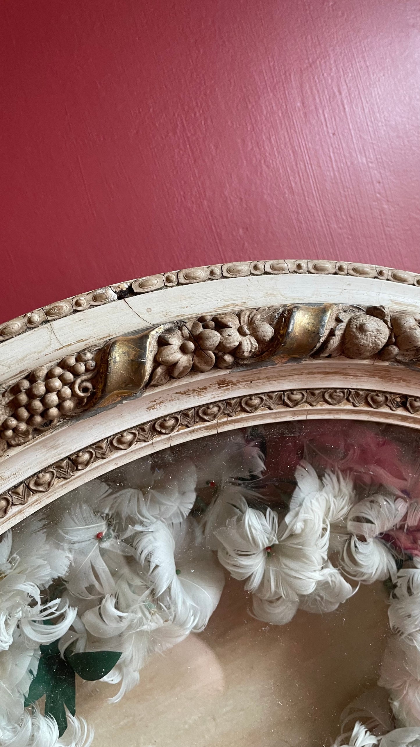 Victorian Feather Work Wreath in Original Shadow Box