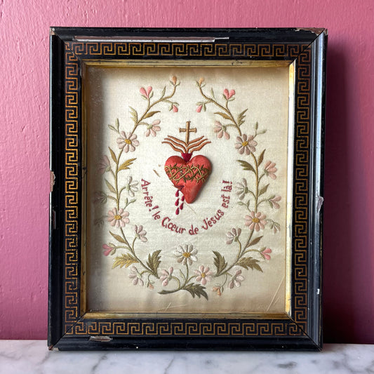 Antique French Sacred Heart Embroidery