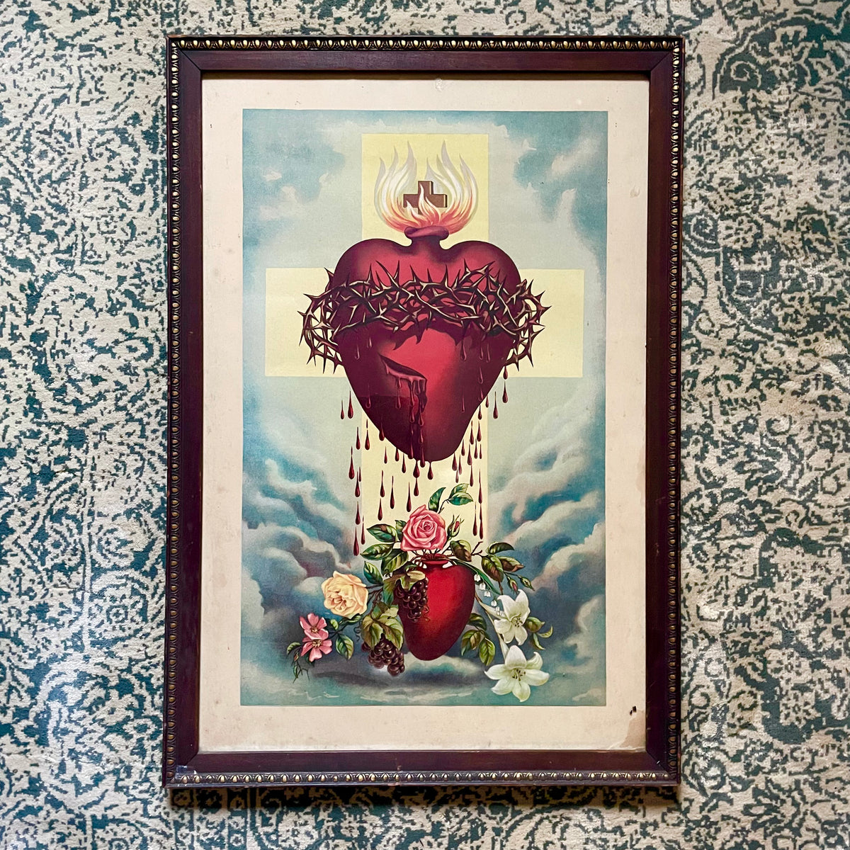 Antique Double Sacred Heart Print