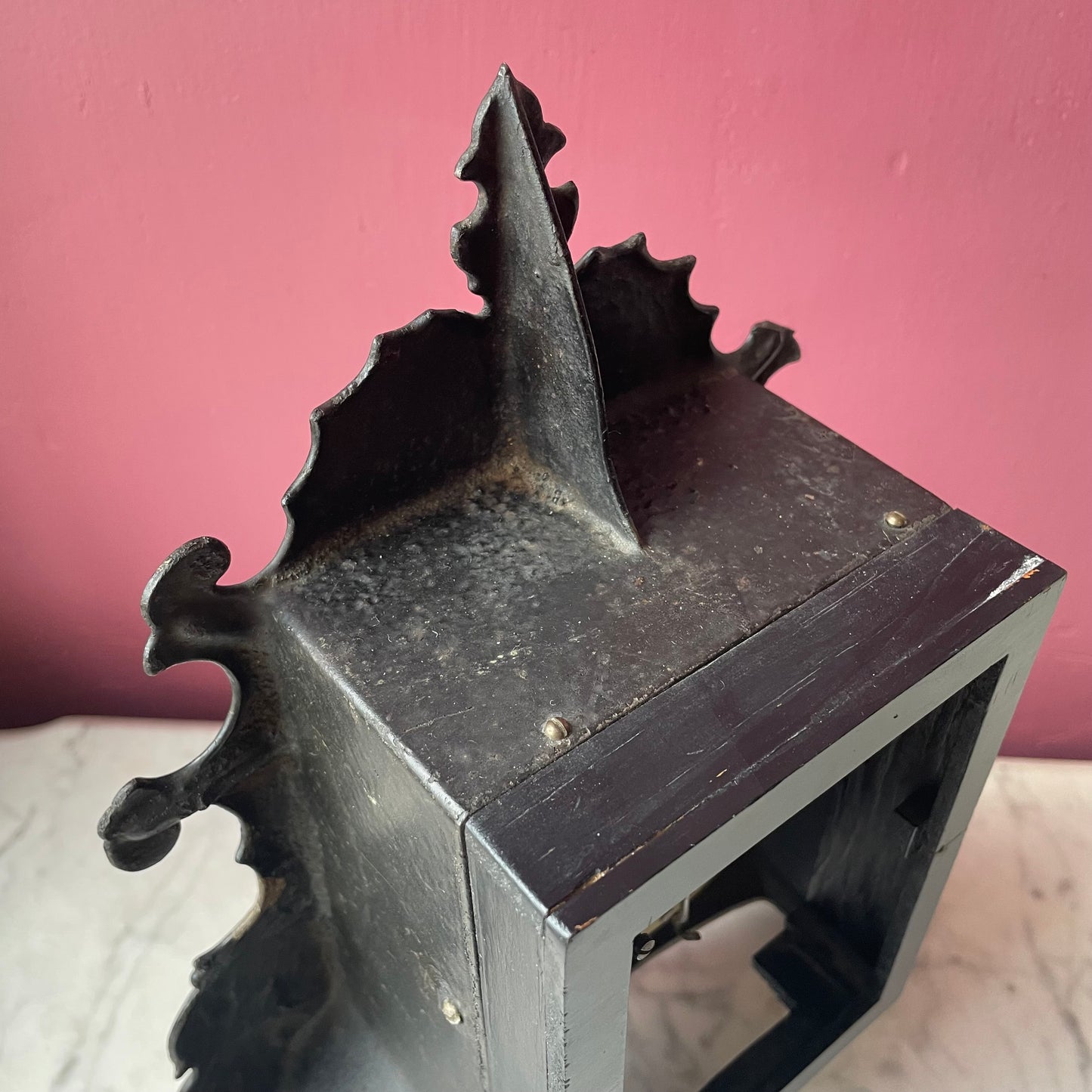 Victorian Cast Iron Mantle Clock with Mother of Pearl Inlay