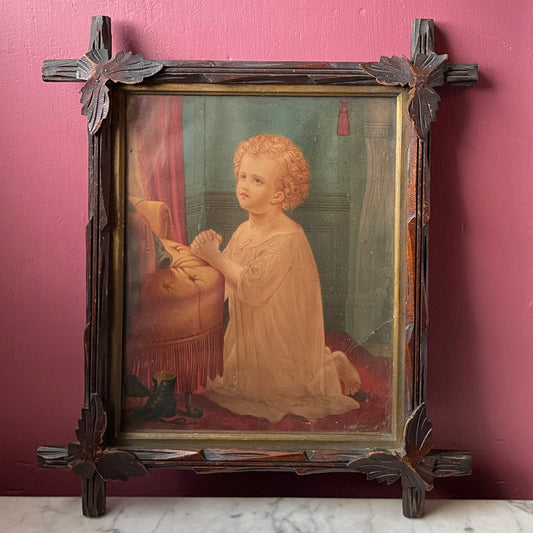 Child at Prayer | Victorian Framed Lithograph