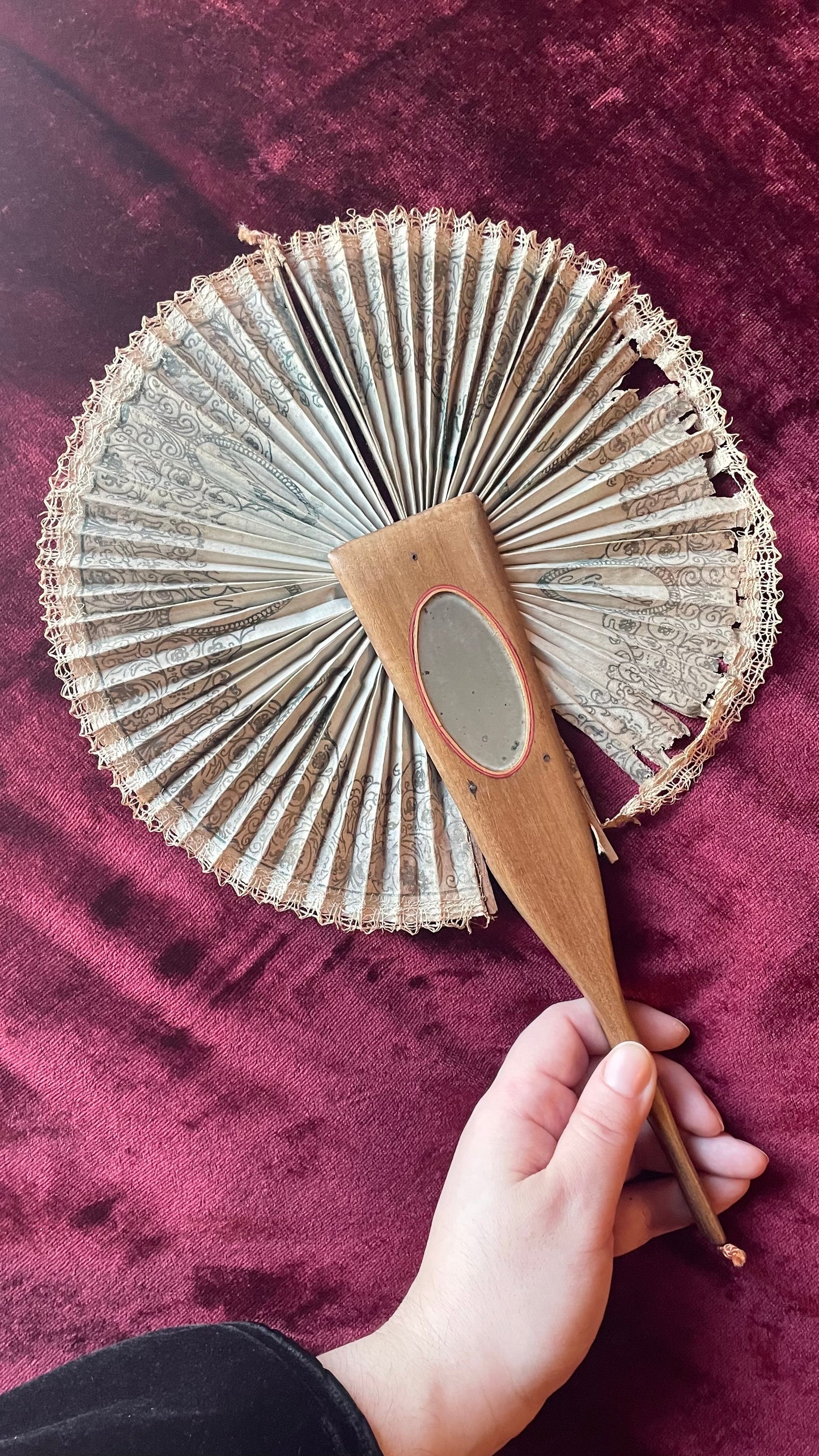 Antique Drawstring Fan with Mirror | Cuba Souvenir