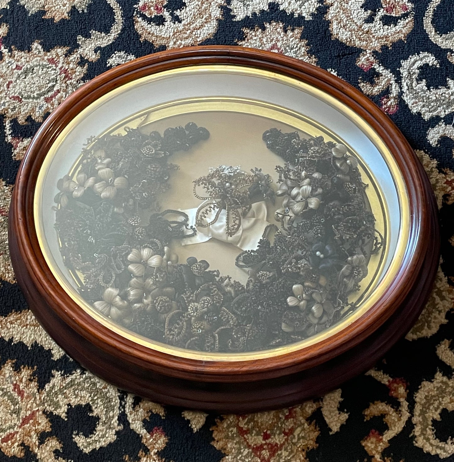 Victorian Hair Wreath in Oval Shadow Box