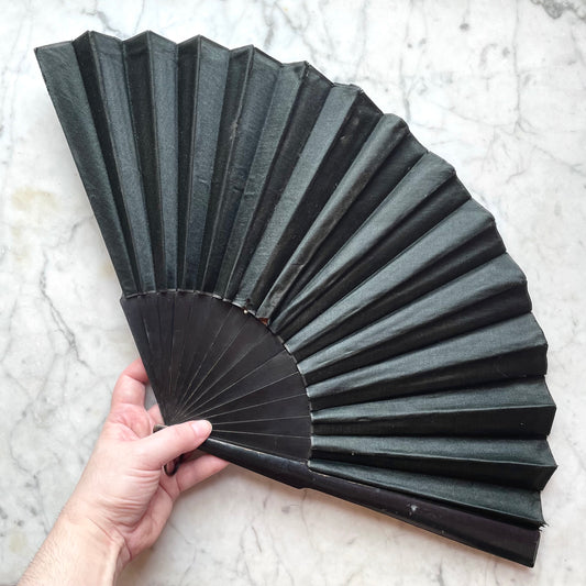 Victorian Black Silk Mourning Fan