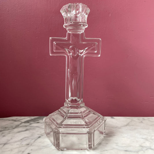 Antique Glass Crucifix Candleholder