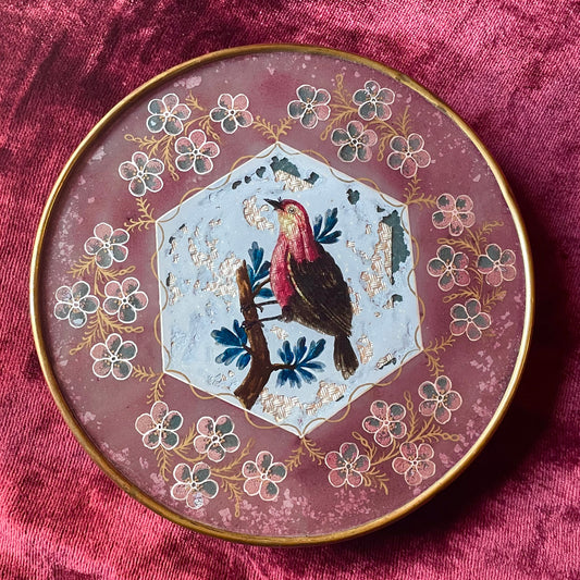 Antique Reverse Painted Glass Cachou Box