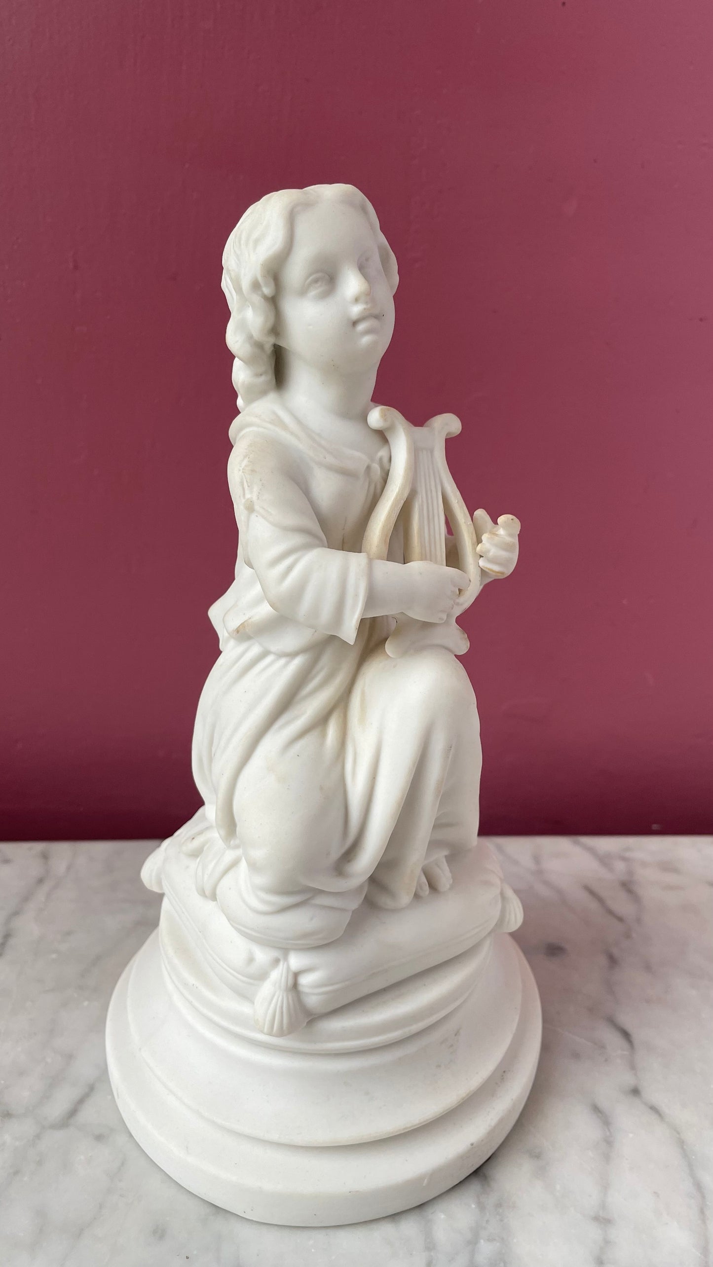 Praying Child with Harp | Victorian Parian Figure