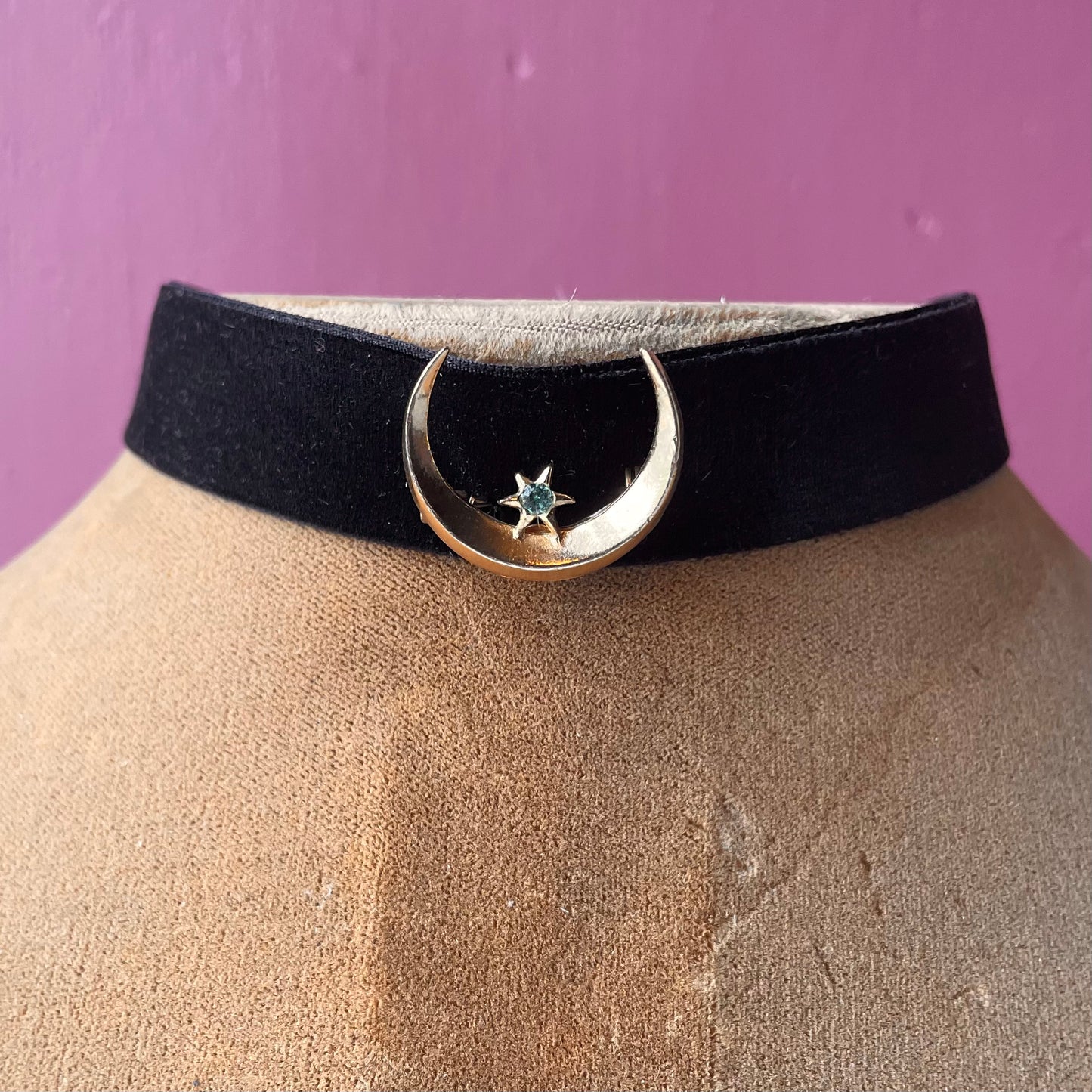 Crescent Moon on Velvet Choker