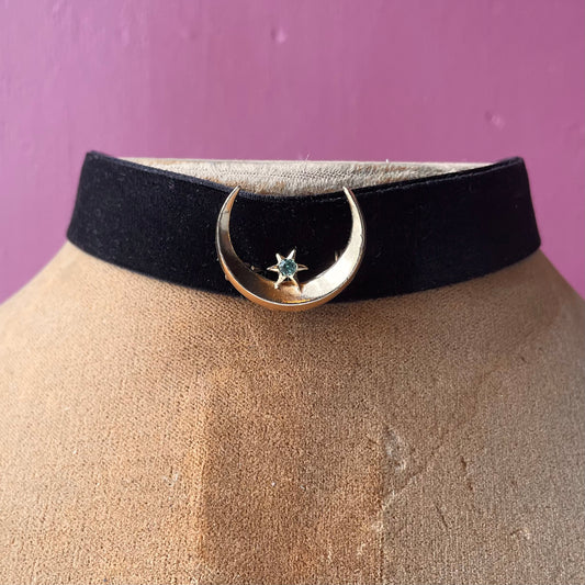 Crescent Moon on Velvet Choker