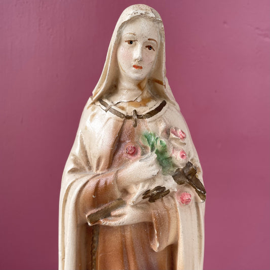 Vintage Chalkware Statue of Saint Thérèse of Lisieux