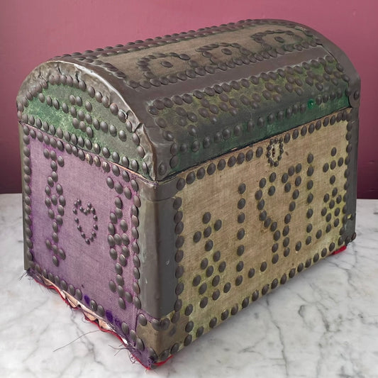 Medieval Revival Antique Velvet Tack Trunk