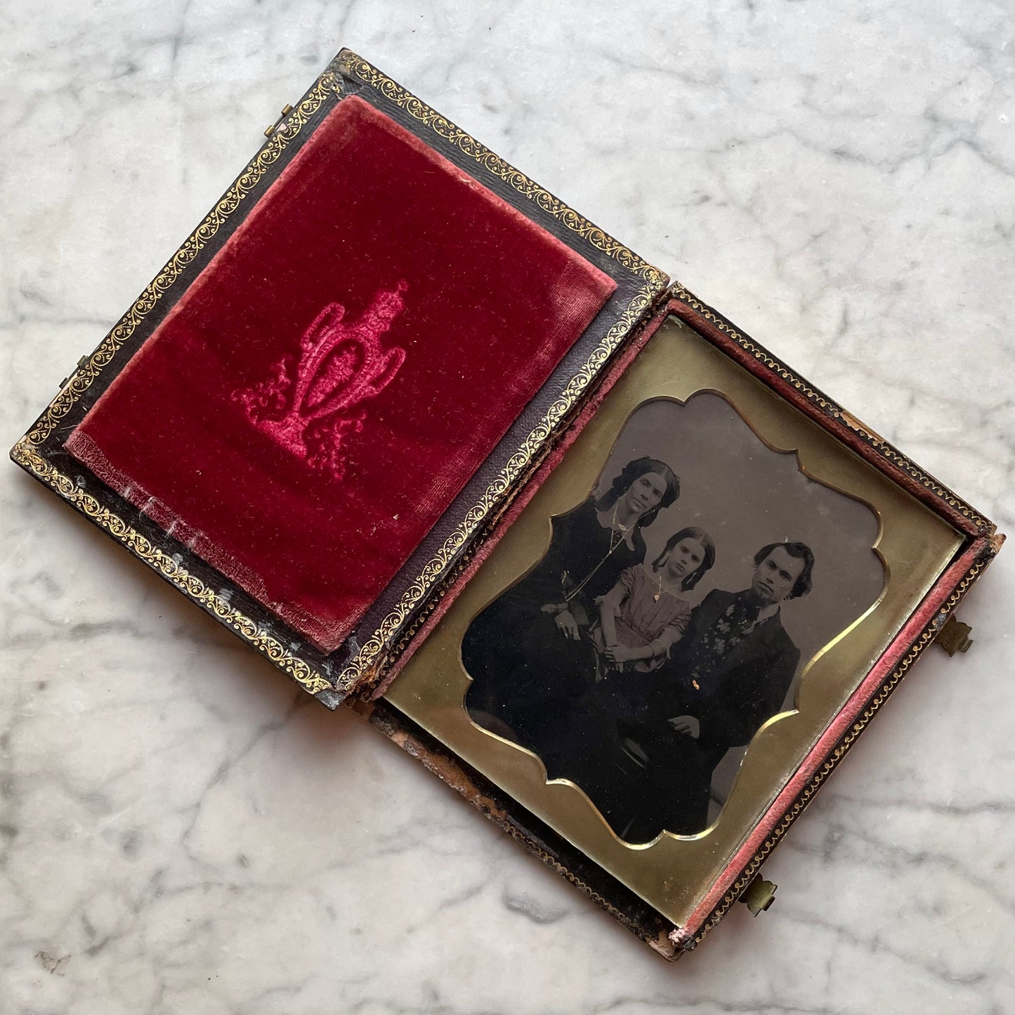 Victorian Half Plate Tintype in Mother of Pearl Case with Poem and Lock of Hair