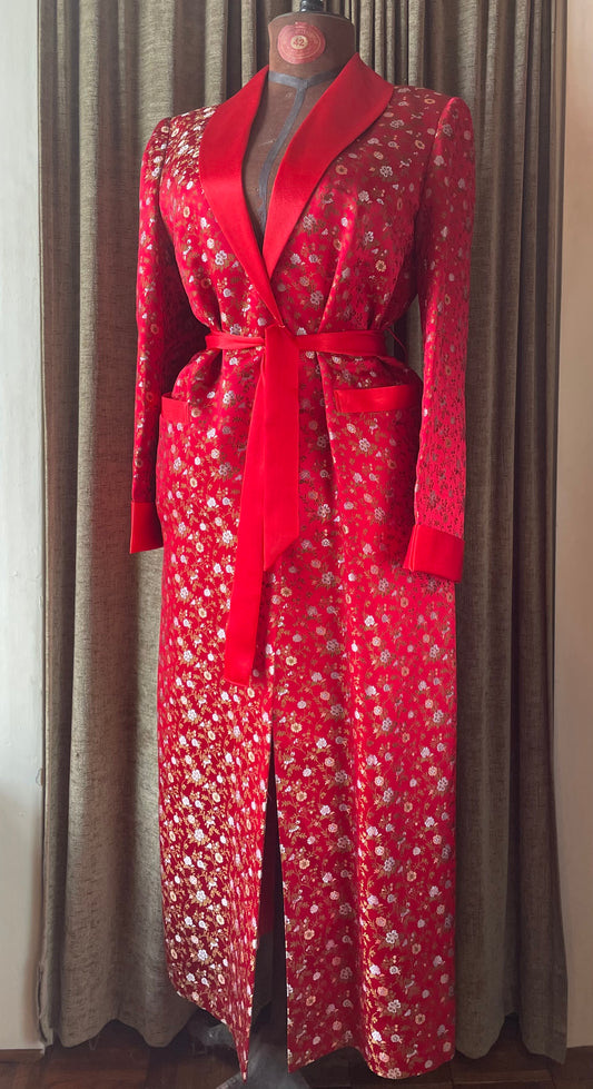 Vintage Chinese Red Floral Silk Robe