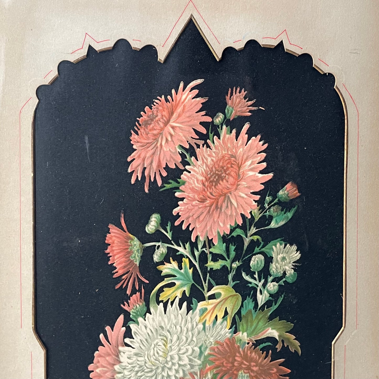 Large Victorian Floral Lithograph in Black Aesthetic Movement Frame
