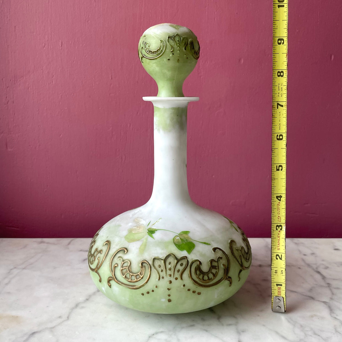 Antique Hand Painted Milk Glass Decanter