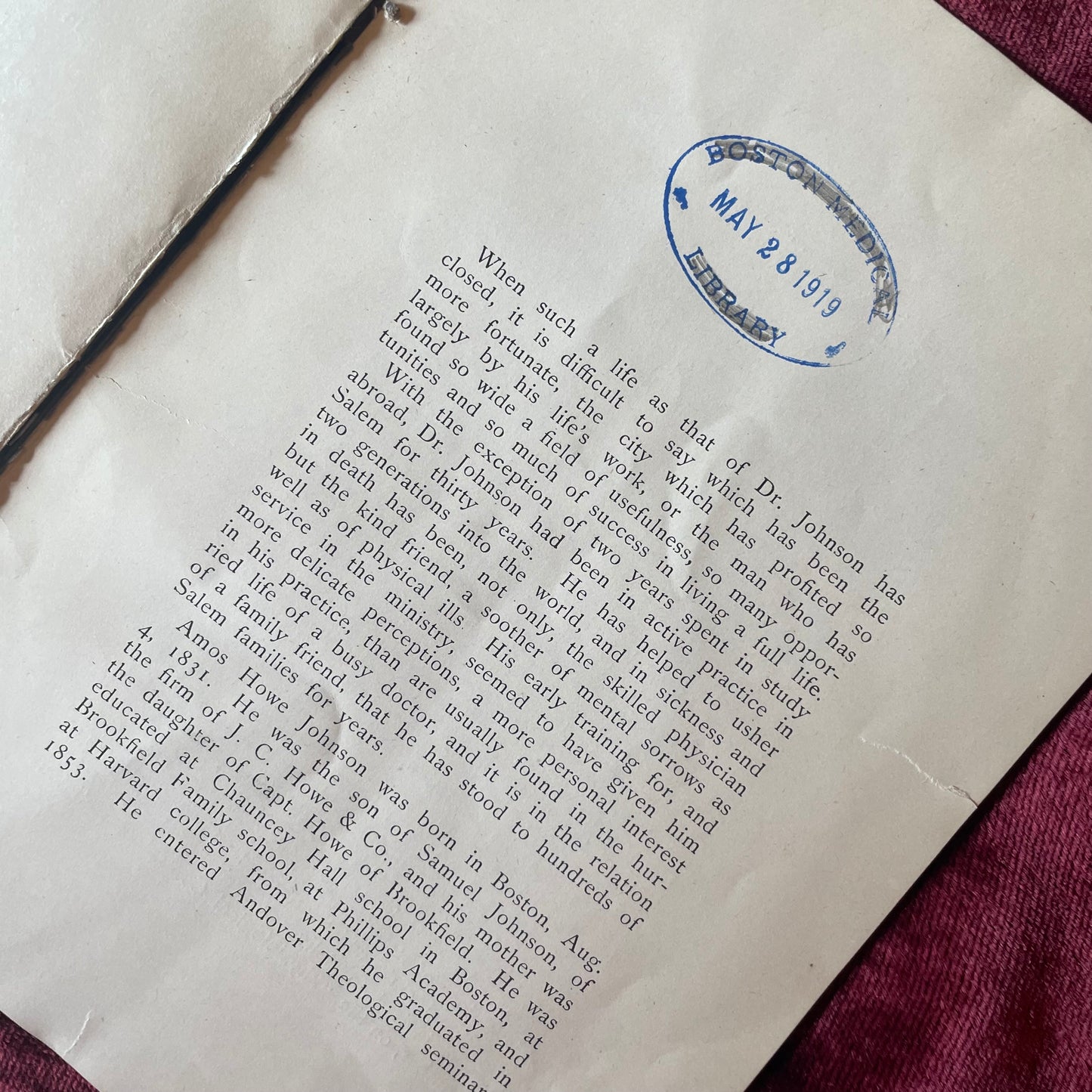 In Memoriam | Funeral Booklet for Dr. Amos Howe Johnson | Salem, MA