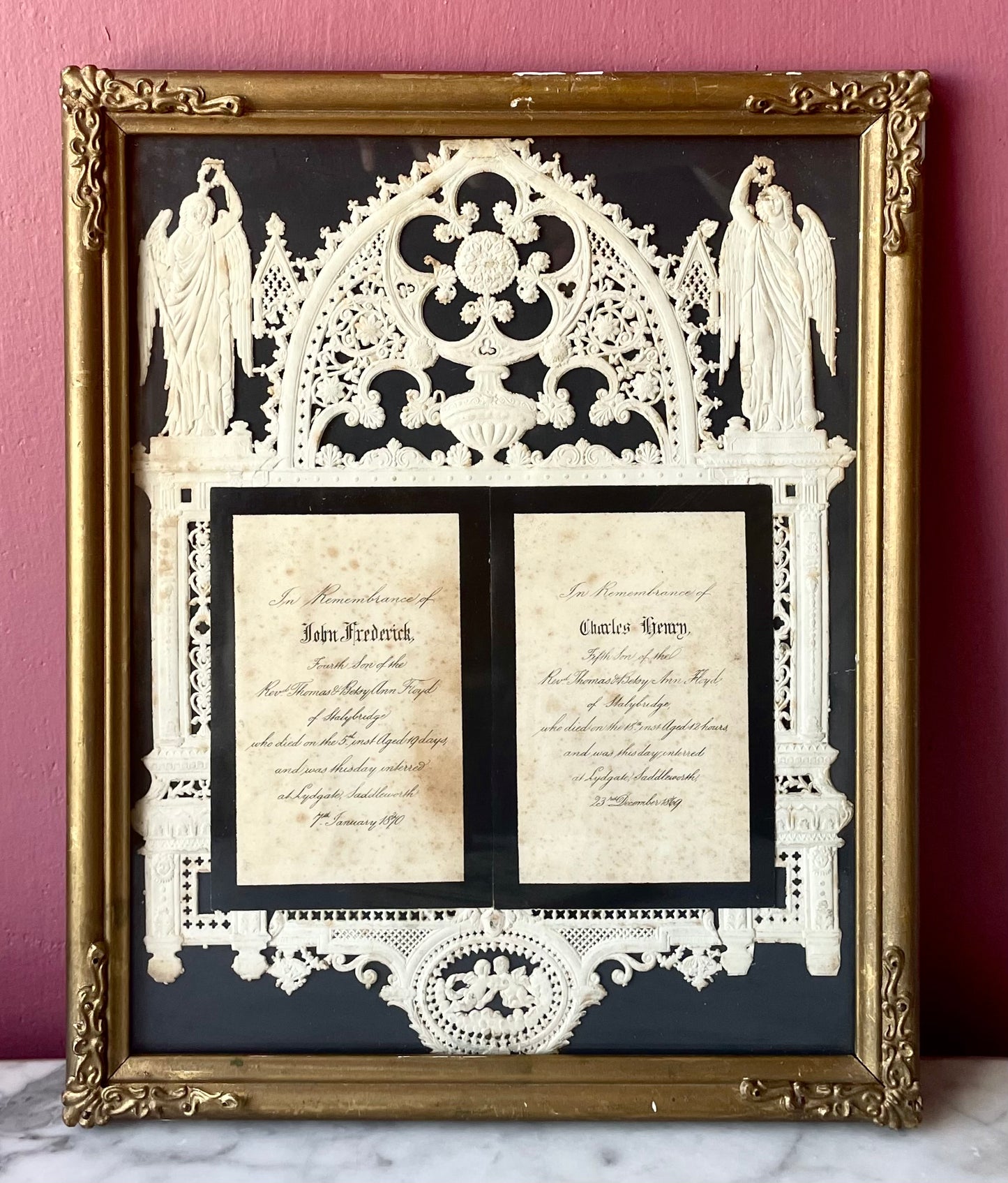 Victorian Diecut Memorial for Two Babies