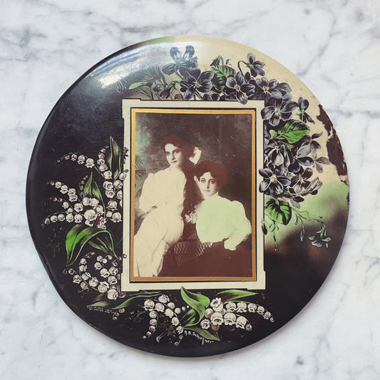 Antique Celluloid on Tin Photo of Two Girls