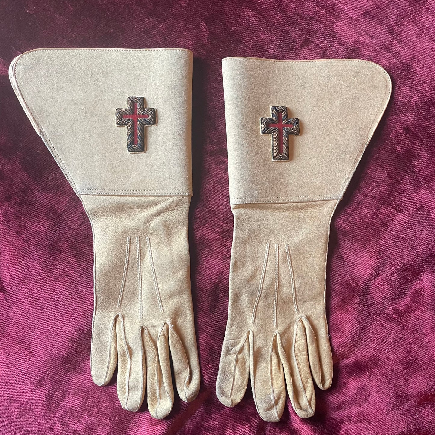 Antique Knights Templar Leather Gauntlets