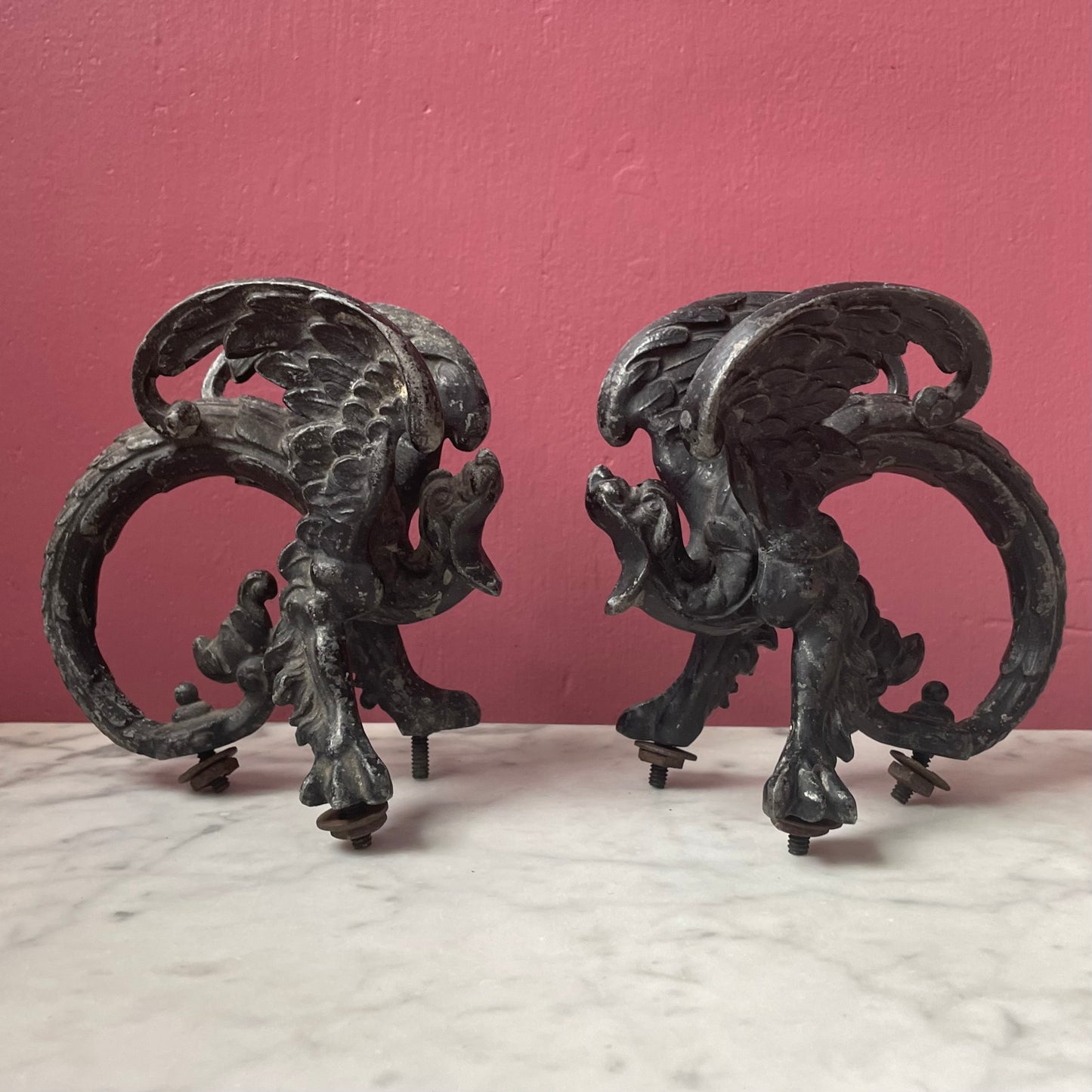 Antique Cast Metal Dragon Finials