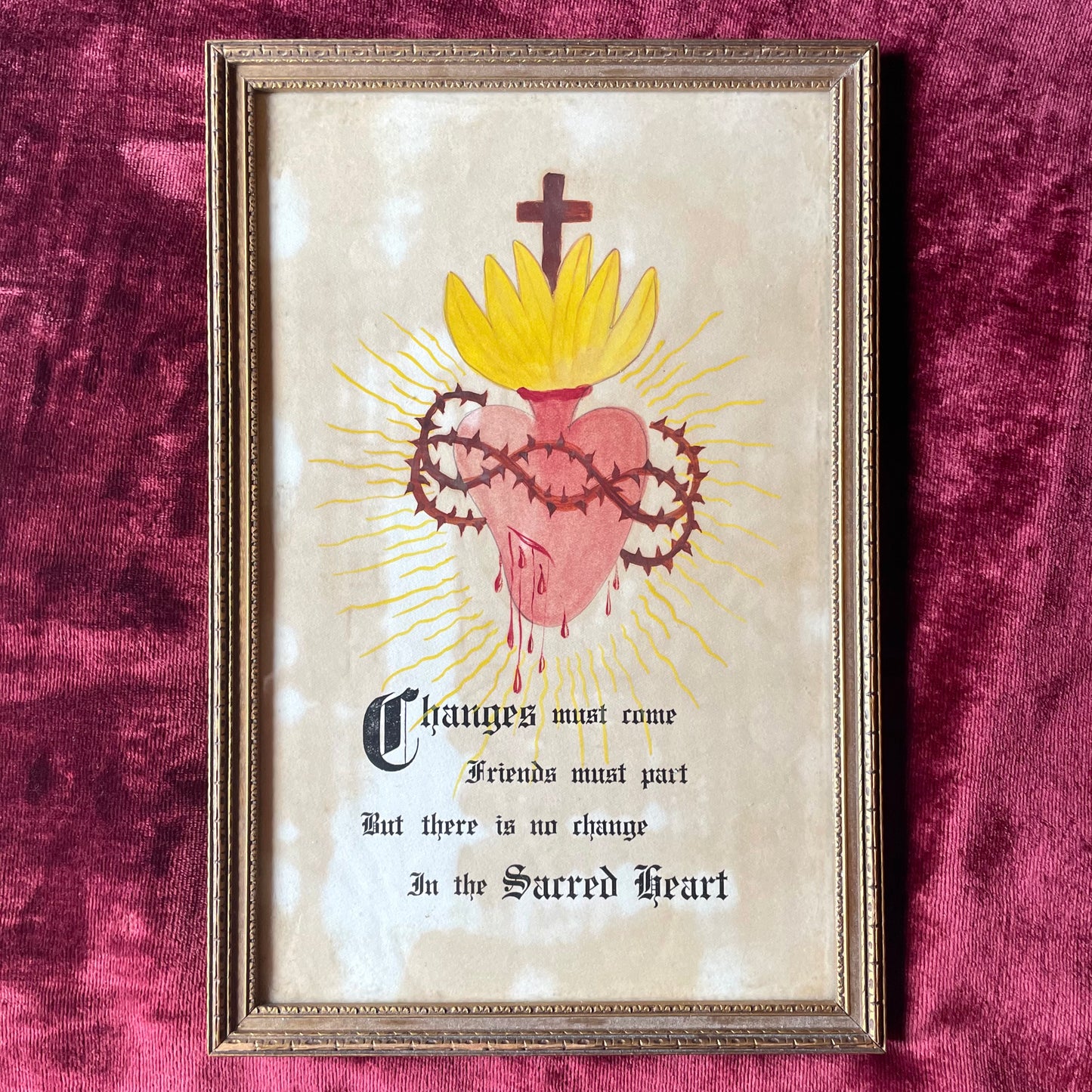 Antique Sacred Heart Painting