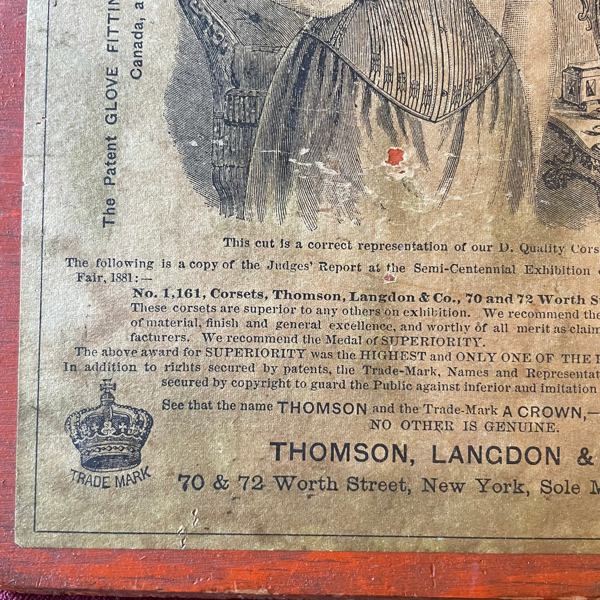 Victorian Corset Ad on Wooden Board