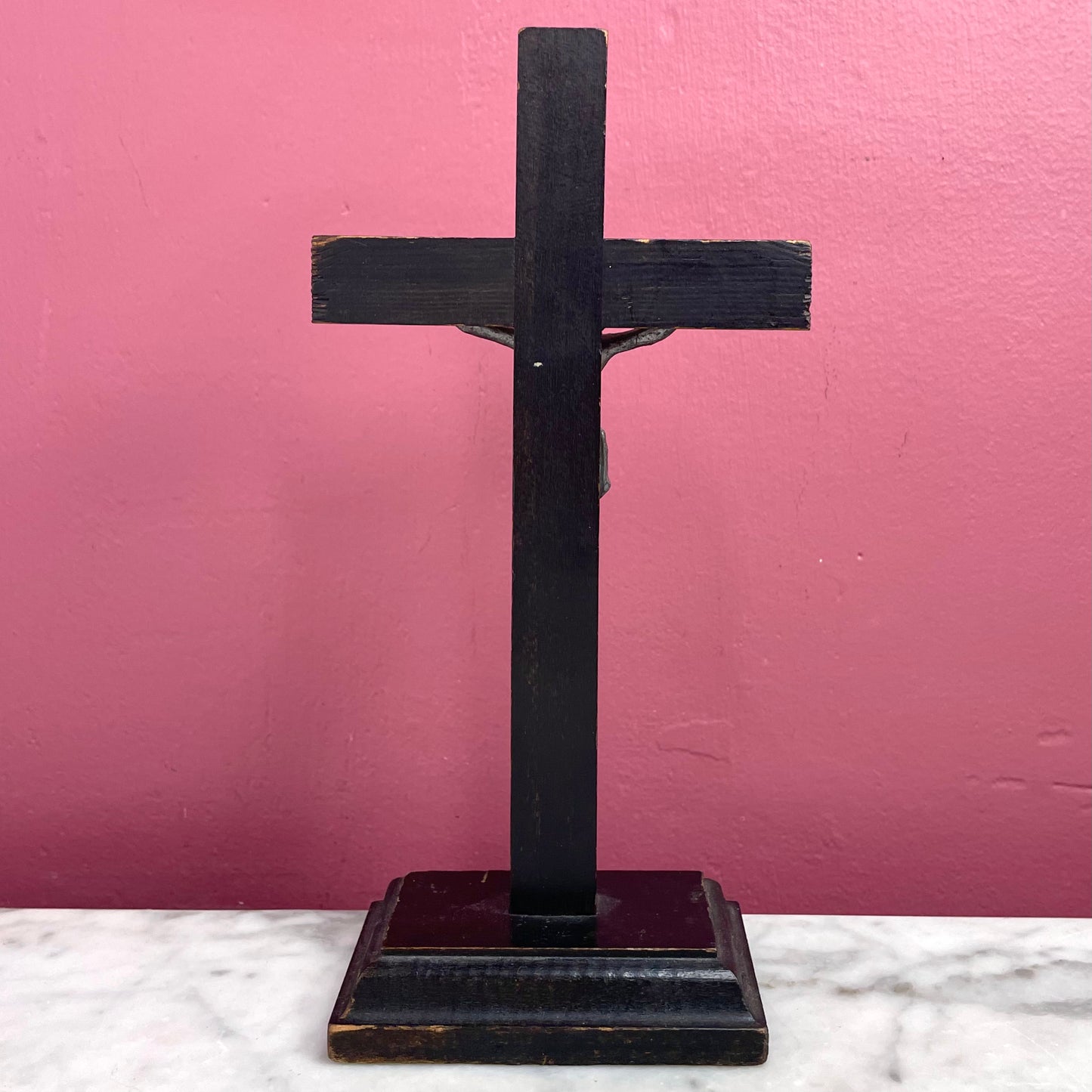 Antique Black Wood Standing Crucifix