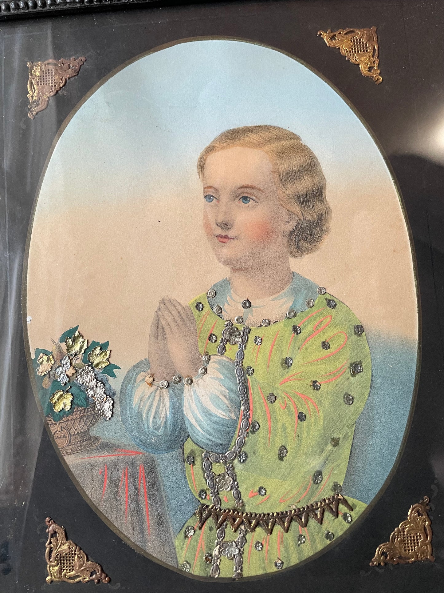 Victorian Praying Child | German Print with Dresden Trim