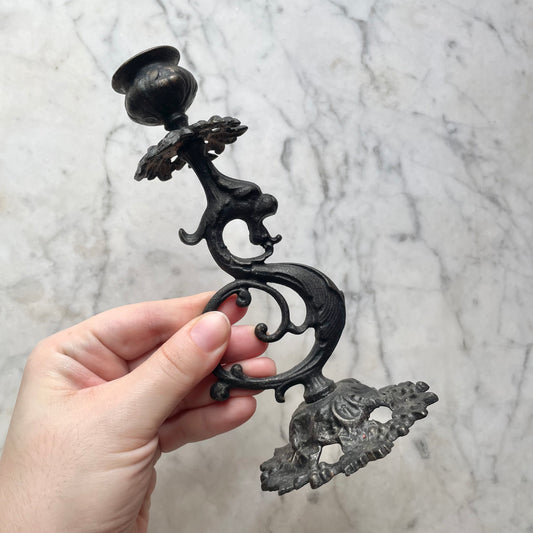 Antique Cast Iron Griffin Candleholders