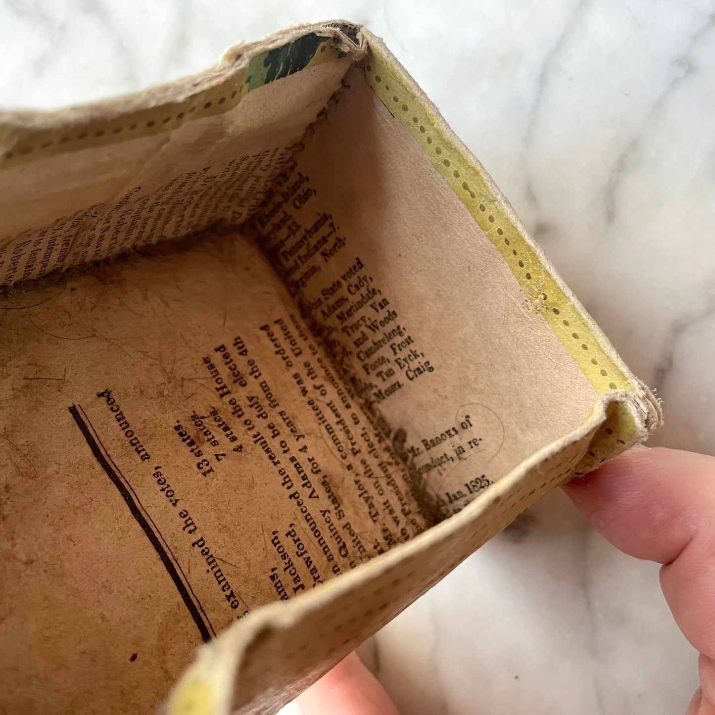 Early 19th C Wallpaper Box with Locks of Hair | 1825