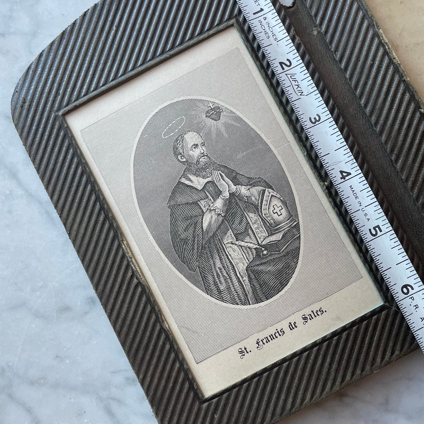 Victorian Priest Photo & Holy Card in Aesthetic Movement Leather Frame