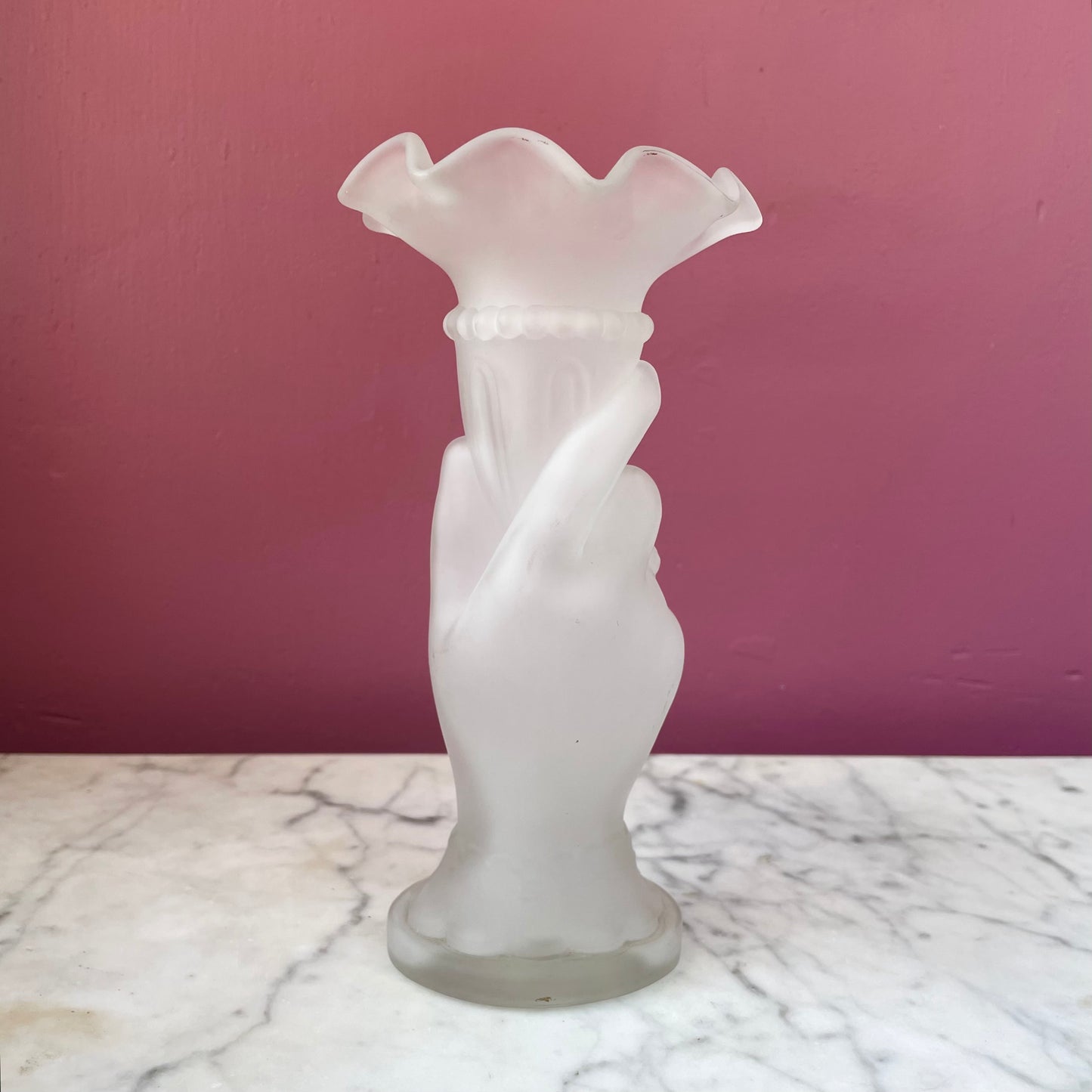Antique Frosted Glass Hand Vase